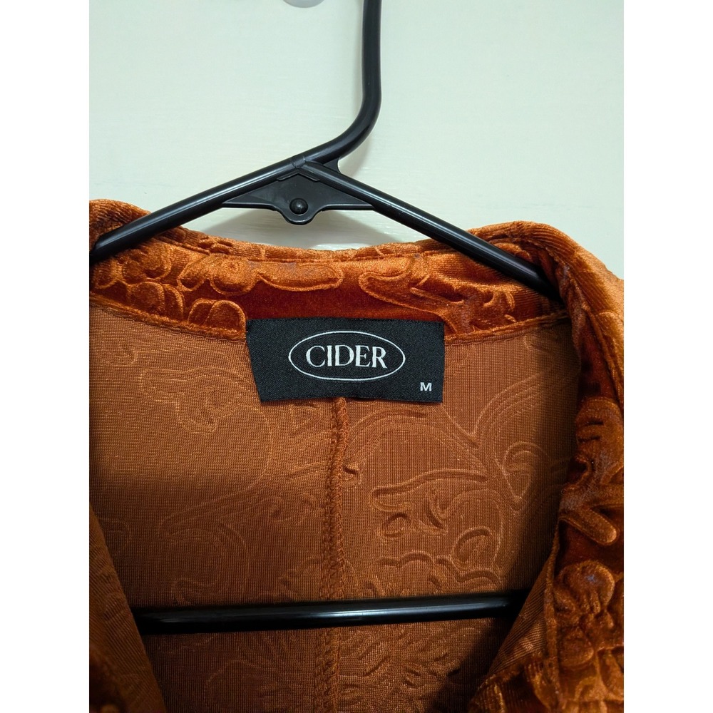 Cider Floral Jacquard Velvet Mini Shirt Dress Burnt Orange Long Sleeve Medium - Picture 3 of 6